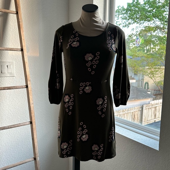 Boden Lucie Jersey Green & Pink Floral Print 3/4 Sleeve Tunic Mini Dress Sz: 6P - Picture 3 of 12